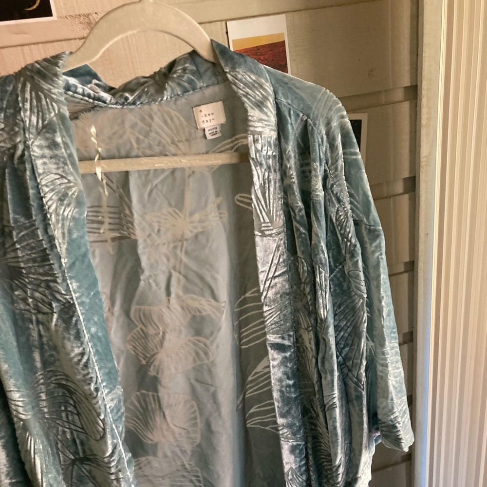 Green Cardigan (not sure what to call it) with floral shear pattern